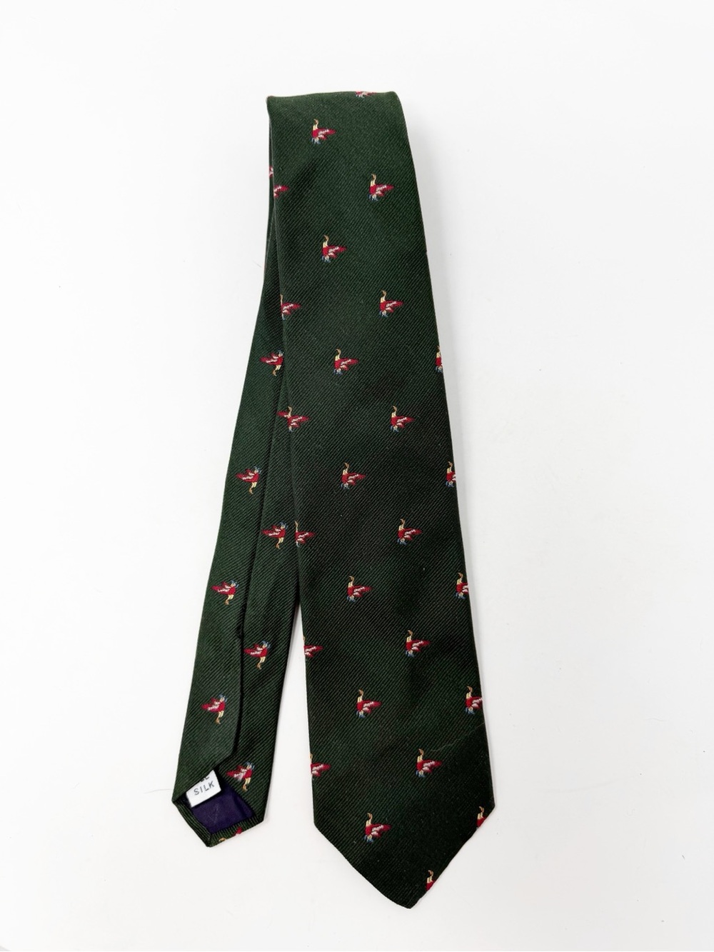 Horchow Hunt Collection Pheasant Deep Green 100% Silk Tie
